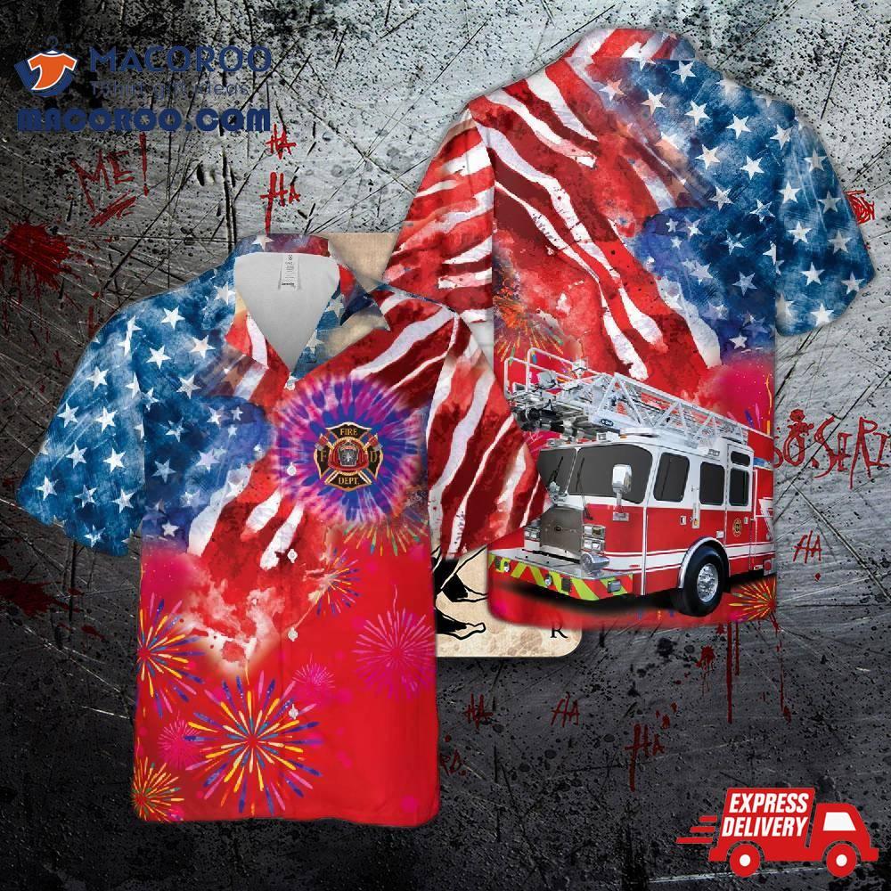 Firefighter Fire Truck, 4th Of July Hawaiian Shirt Firefighter Fire Truck, 4th Of July Hawaiian Shirt