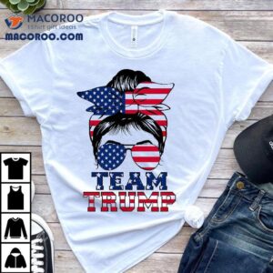 Team Trump 2024 Messy Bun Girl American Flag Shirt