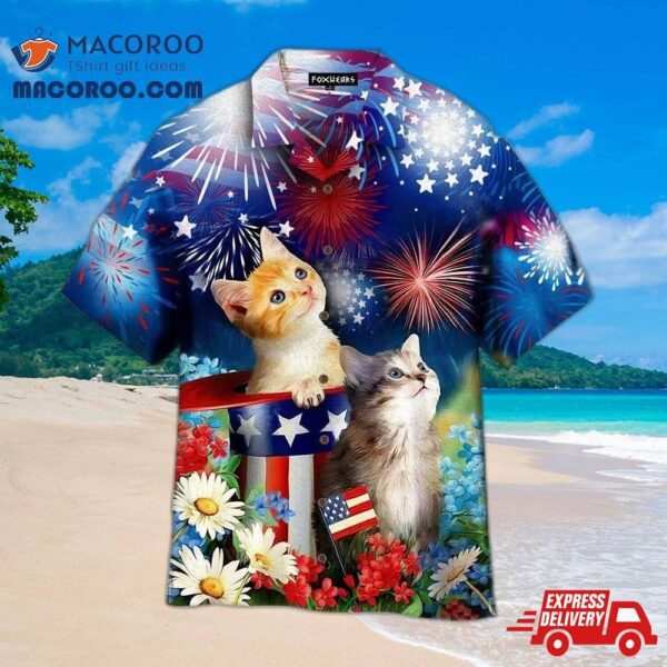 4th Of July Celebratory Cat On Hawaiian Shirt