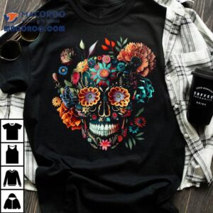 Colorful Mexican Skull Patterns Flowers Halloween Catrina Tshirt