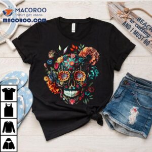 Colorful Mexican Skull Patterns Flowers Halloween Catrina Tshirt