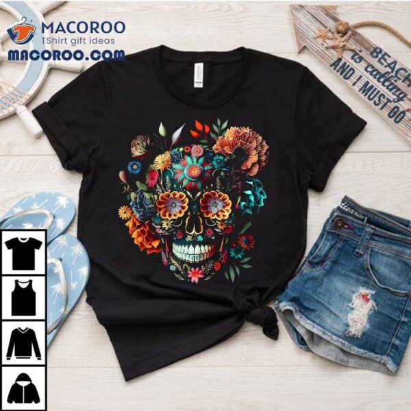 Colorful Mexican Skull Patterns Flowers Halloween Catrina Shirt