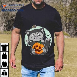 Cute Black Fox With Anime Pumpkin For Kawaii Halloween Tshirt