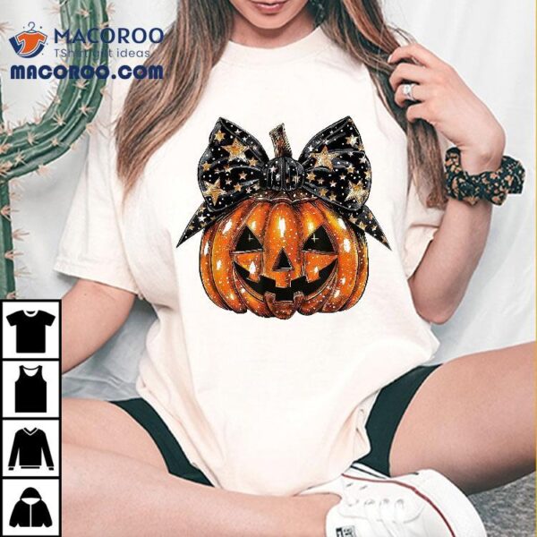 Cute Coquette Bow Pumpkin Halloween Spooky Season Shirt