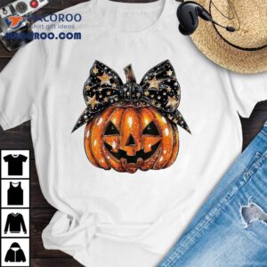 Cute Coquette Bow Pumpkin Halloween Spooky Season Tshirt