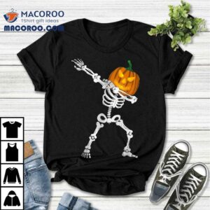 Dabbing Pumpkin Lantern Head Halloween Skeleton Shirt