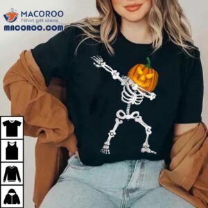 Dabbing Pumpkin Lantern Head Halloween Skeleton Tshirt