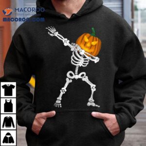 Dabbing Pumpkin Lantern Head Halloween Skeleton Tshirt