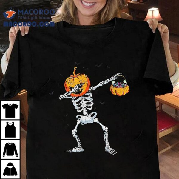 Dabbing Skeleton Shirt Dab Dance Kids Halloween Pumpkin