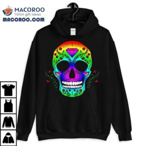 Day Of The Dead Halloween Sugar Skull Rainbow Flowers Tshirt