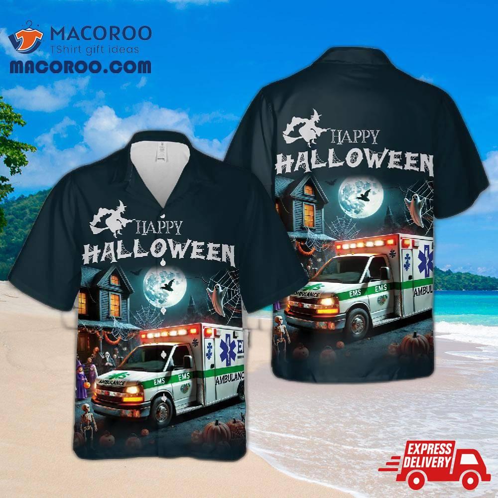 Ems Ambulance Halloween Hawaiian Shirt Ems Ambulance Halloween Hawaiian Shirt