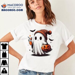 Halloween Ghost Pumpkin Fall Drinks Spooky Beanie Shirt