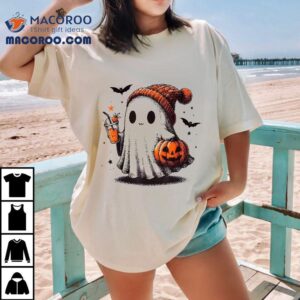 Halloween Ghost Pumpkin Fall Drinks Spooky Beanie Tshirt