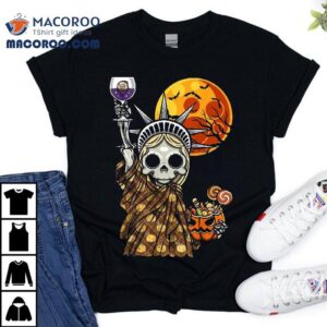 Halloween The Statue Of Liberty Skeleton Skull Pumpkin Moon Shirt