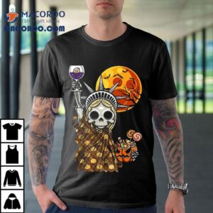 Halloween The Statue Of Liberty Skeleton Skull Pumpkin Moon Shirt