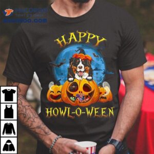 Happy Halloween Bernese Mountain With Moon Pumpkin Dog Lover Shirt