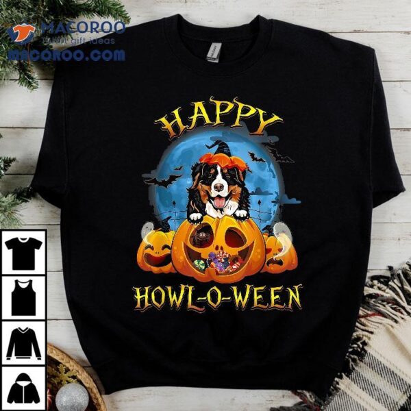 Happy Halloween Bernese Mountain With Moon Pumpkin Dog Lover Shirt