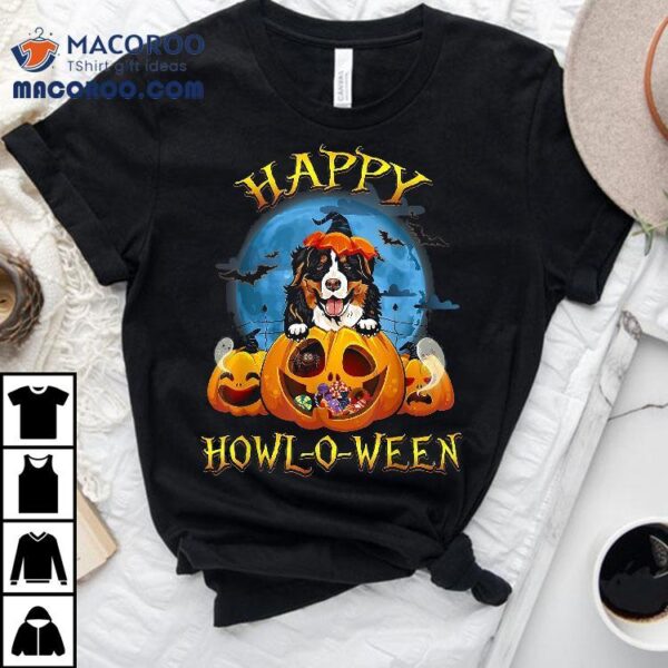 Happy Halloween Bernese Mountain With Moon Pumpkin Dog Lover Shirt