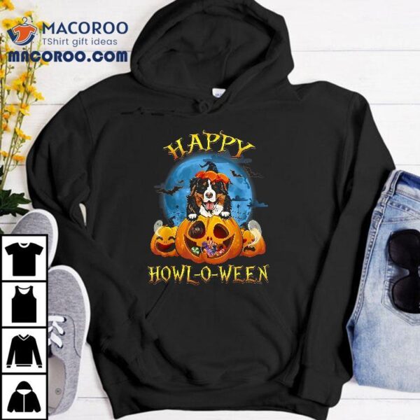 Happy Halloween Bernese Mountain With Moon Pumpkin Dog Lover Shirt