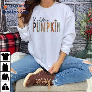 Leopard Pumpkin Hello Graphic Fall Halloween Costume Shirt