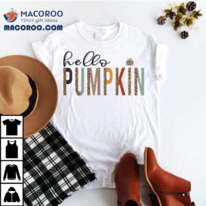 Leopard Pumpkin Hello Graphic Fall Halloween Costume Tshirt