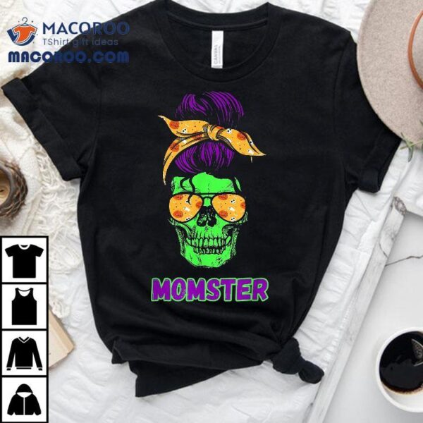 Momster Funny Skull Mama Messy Bun Mom Halloween Costume Shirt