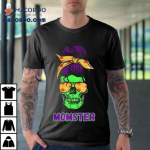 Momster Funny Skull Mama Messy Bun Mom Halloween Costume Shirt