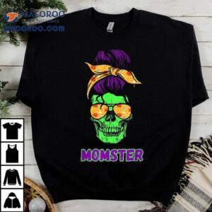 Momster Funny Skull Mama Messy Bun Mom Halloween Costume Tshirt