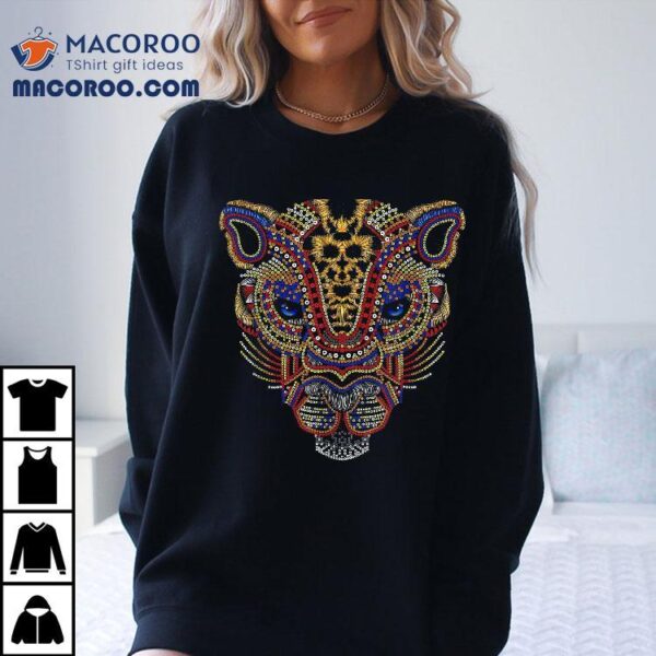 Panther Huichol Sugar Skull Calavera Halloween Aztec Shirt