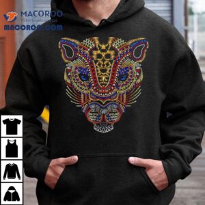 Panther Huichol Sugar Skull Calavera Halloween Aztec Tshirt