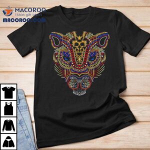 Panther Huichol Sugar Skull Calavera Halloween Aztec Tshirt