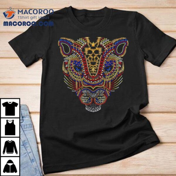 Panther Huichol Sugar Skull Calavera Halloween Aztec Shirt