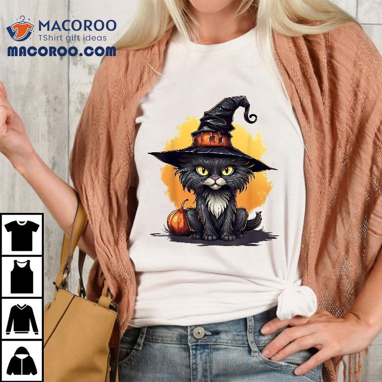 Scary Black Cat Witch Hat Pumpkin Halloween Costume Shirt Scary Black Cat Witch Hat Pumpkin Halloween Costume Shirt