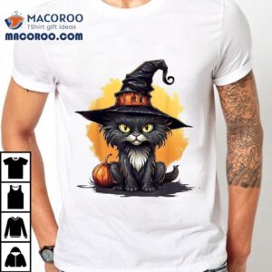 Scary Black Cat Witch Hat Pumpkin Halloween Costume Shirt 2 Scary Black Cat Witch Hat Pumpkin Halloween Costume Tshirt