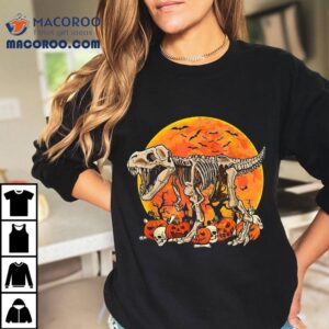 Skeleton Dinosaur T Rex Dino Pumpkins Moon Boys Halloween Shirt