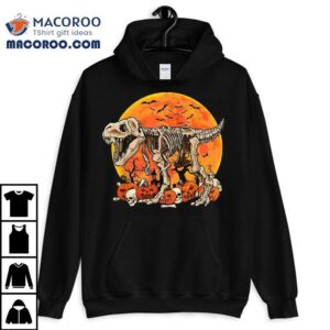Skeleton Dinosaur T Rex Dino Pumpkins Moon Boys Halloween Tshirt