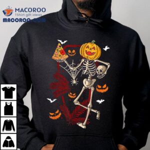 Skeleton Eating Pizza Costume Foodie Halloween Pumpkin Tshirt