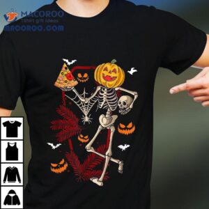 Skeleton Eating Pizza Costume Foodie Halloween Pumpkin Tshirt