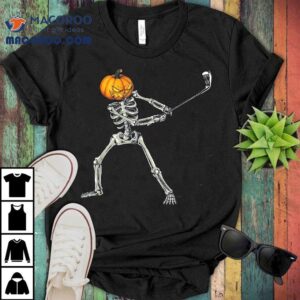 Skeleton Golf Halloween Pumpkin Golfing Golfer Tshirt