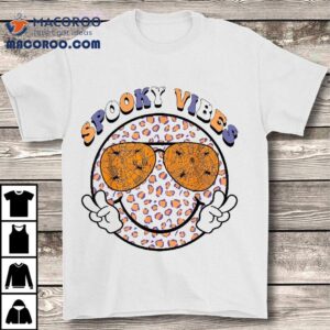 Spooky Vibes Leopard Smile Face Glasses Hippie Halloween Shirt