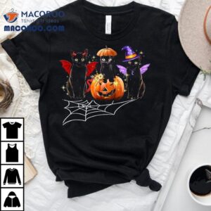 Three Black Cats Dracula Vampire Pumpkin Halloween Costume Shirt