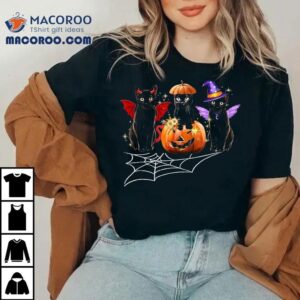 Three Black Cats Dracula Vampire Pumpkin Halloween Costume Shirt