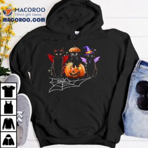 Three Black Cats Dracula Vampire Pumpkin Halloween Costume Tshirt