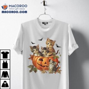 Vintage 90s Cat Pumpkin Halloween Retro Floral Spooky Season Shirt