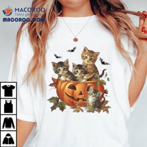 Vintage S Cat Pumpkin Halloween Retro Floral Spooky Season Tshirt