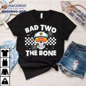 Bad To The Bone Skeleton Halloween Two Birthday Toddler Kids Tshirt