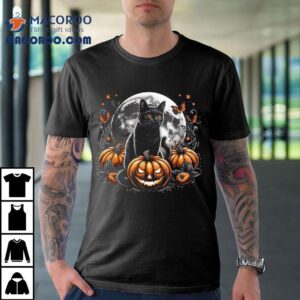 Black Cat And Moon Halloween Pumpkin Jack O Lantern Costume Shirt