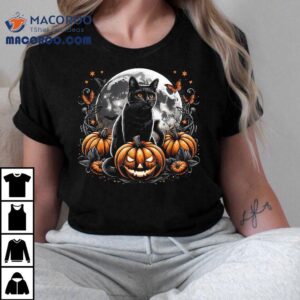 Black Cat And Moon Halloween Pumpkin Jack O Lantern Costume Tshirt