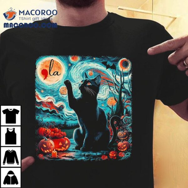 Black Cat Comma La Kamala Harris Halloween Starry Night Shirt