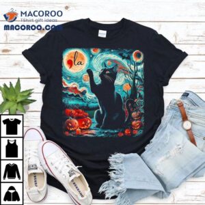 Black Cat Comma La Kamala Harris Halloween Starry Night Shirt